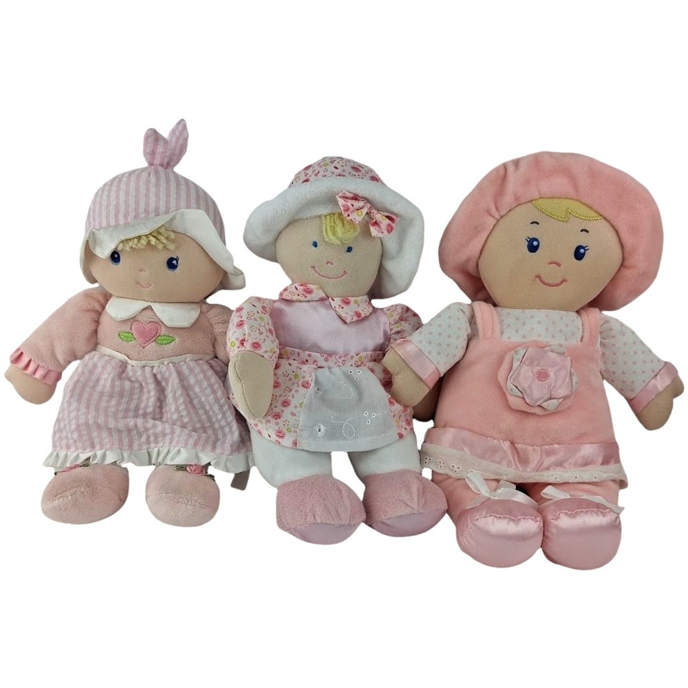 3 Plush Baby Girl Doll Stuffed Toy Kids Preferred Lovey Lot Pink Hat Blonde Blue